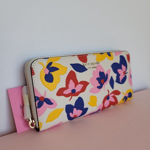 KATE SPADE Spencer Summer Flower Embossed Zip-around Continental Wallet-Cream ⭐ - Picture 4 of 16